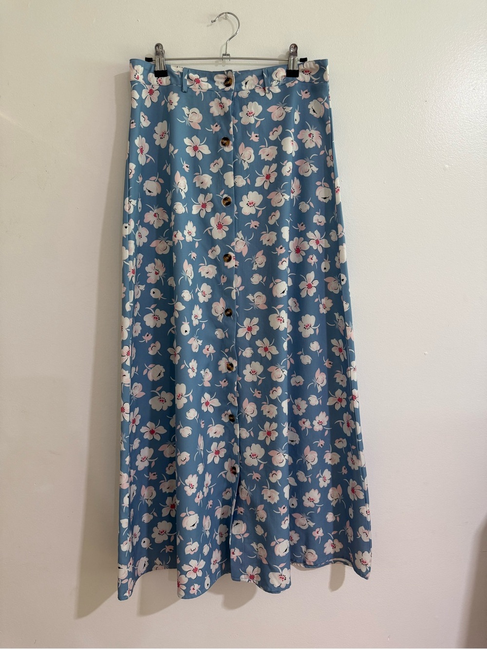 Dusty Blue Floral Button-Front Maxi Skirt M